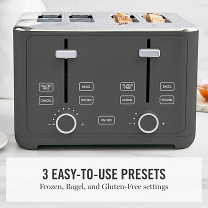 Martha Stewart 4 Slice Toaster, 10 Shade Settings with Defrost, Cancel, Bagel & Gluten-Free, Extra-Wide Self-Centering Slots for Waffles & Artisan Bread, Removable Crumb Tray, Cord Wrap, 1800W, Caviar