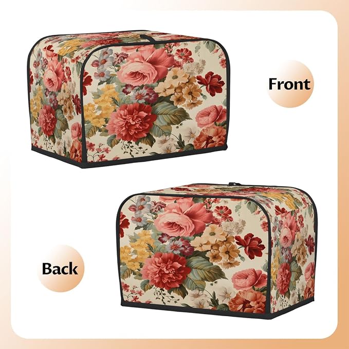 4 Slice Flower Peony Colorful Vintage Toaster Cover Waterproof Dust Fingerprint Bread Machine Cover Washable Kitchen Appliance Protector For Home Kitchen Bakeware Table Decor Women Gifts
