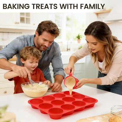 CAKETIME Silicone Muffin Pan, 2 Packs, Includes Jumbo 6 Cups and Regular 12 Cups for Baking Muffins, Cupcakes, Egg Bites, and Frittatas