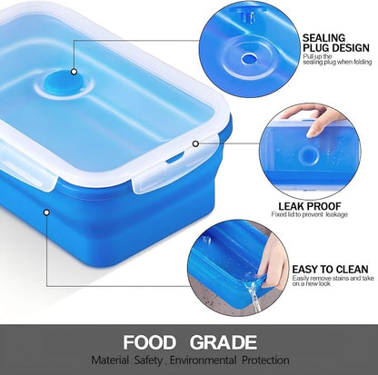 Zopeal 8 Pcs Collapsible Food Storage Containers Foldable Silicone Lunch Containers with Lids 4 Silicone Rectangle Collapsible Bowls and 4 Round Food Bowls Microwave Freezer Dishwasher Safe (Colorful)