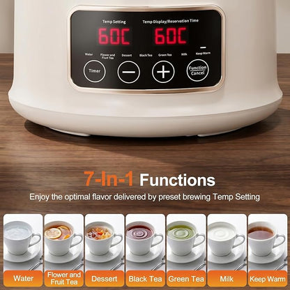 Kawu Electric Kettle, 2.5L Glass Water Boiler with Infuser, 7-in-1 Electric Water Kettle Hot Water Dispenser, Temperature Control, 800W Tea Maker Machine Water Warmer for Home Office Kitchen