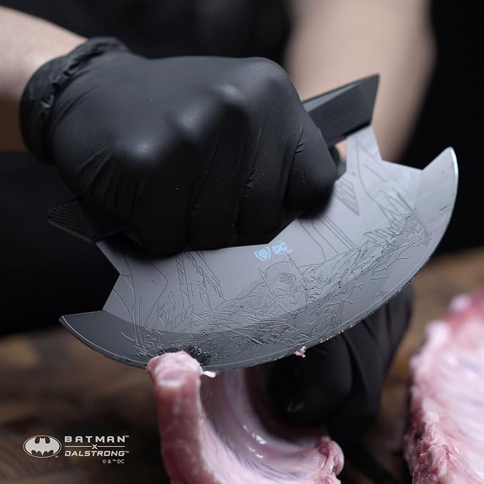 Dalstrong Ulu Knife - 7 inch - BATMAN™ Shadow Black Edition - High Carbon 7Cr17MoV Steel - Black Titanium Kitchen Knife - Rocking, Mincing, Slicing Meat & Herb Knife - G10 Handle - Sheath