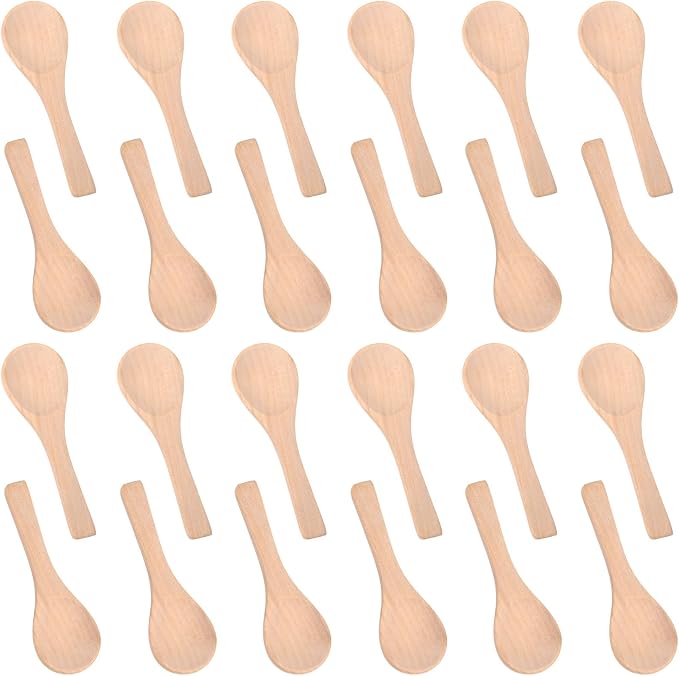 Boao 24 Pcs Small Wooden Spoons, 3.5'' L, Mini Wood Natural Tiny Spoons Wooden Little Teaspoons for Jars Sugar Creamer Honey Spices Salt Kitchen Supplies (Light Wood)