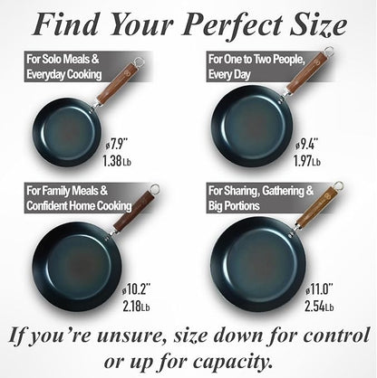 Crafted in Japan. Trusted by Chefs. Japanese Carbon Steel Frying Pan – Precision-Formed, Pre-Seasoned & Lightweight, Chef-Designed for High-Heat Control (7.9 inches)