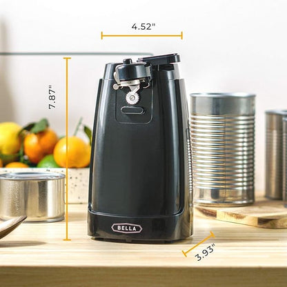 bella Electric Can Opener and Knife Sharpener, Removable Cutting Lever, Cord Storage, Stainless Steel Blade, Black