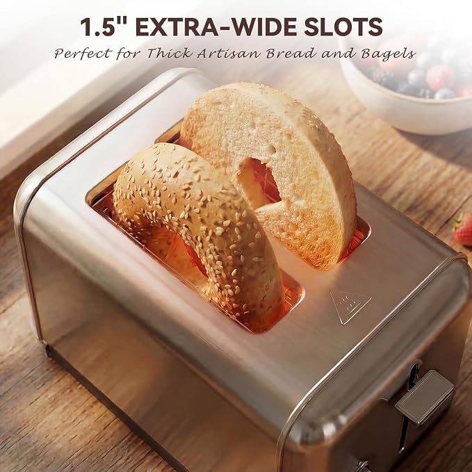 Touch Screen Toaster 2 Slice, Retro Stainless Steel Smart 2 Slice Toaster with Digital Timer,1.5" Wide Solt with 6 Shade Settings, Perfect for Waffles, Bagels and More 238TCB(Silver)