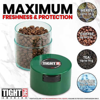 Tightvac - Premium Airtight Herb Storage Container - Holds ½ oz to 3 ounces - Keep Your Herbs and Dry Goods Fresh and Flavorful. Clear Green