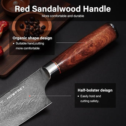Damascus Chef Knife, 8 Inch 67-Layer Japanese Kitchen Knives Sharp VG-10 High Carbon Stainless Steel with Ergonomic Red Sandalwood Handles, for Home Kitchen Gift Idea