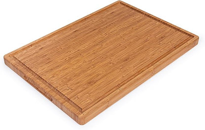 Bamboo Cutting Board with Handles and Juice Grooves, 12 x 9 x 0.47 Inches, Carbonized Wood Kitchen Chopping Board