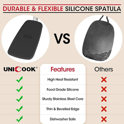 Unicook Flexible Silicone Spatula, Turner, 600F Heat Resistant, Ideal for Flipping Eggs, Burgers, Crepes and More, Small