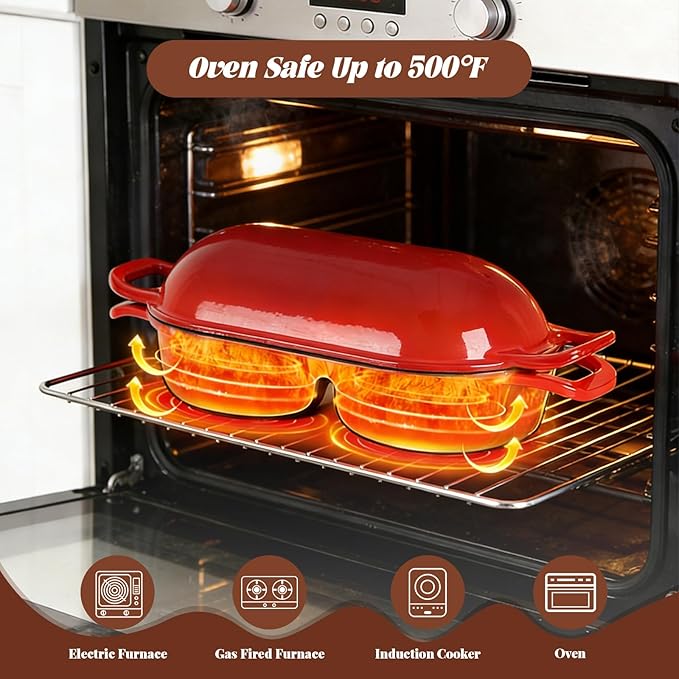 Double Dutch Oven for Sourdough Bread Baking - Enameled Cast Iron Bread Pan with Lid, 2-Slot Mini Loaf Design (16.5cm Each) for Homemade Artisan Bread, Easy to Clean, Ideal for Family Daily Baking