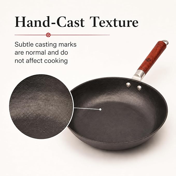 WANGYUANJI 11 Inch Cast Iron Skillet with Glass Lid, Uncoated Cast Iron Frying Pan for Steak, Eggs, Sautéing,Flat Bottom Skillet for Gas, Electric & Induction Cooktops