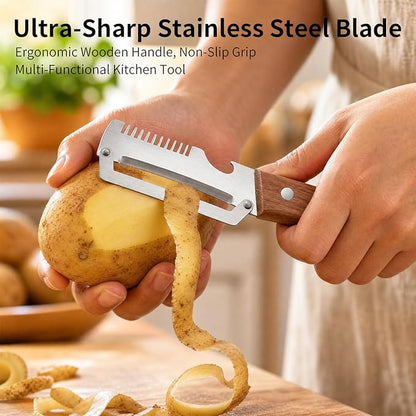 3PCS Multi-Functional Kitchen Peeler, 3 in 1 Premium Vegetable Peeler with Wooden Handle and Bottle Opener,Kitchen Gadgets Tool for Fruit Pumpkin Peeling Potato Carrot Veggie Peeler