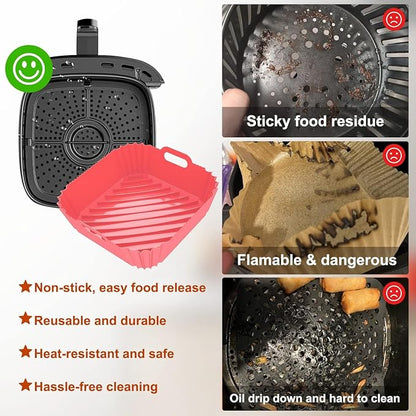 3 Pcs Silicone Air Fryer Liners Square Airfryer Liners 4-7 QT 7.1 Inch Reusable Air Fryer Silicone Pot Oven Liner Baking Tray, Air Fryer Basket Silicone Mat Bowl Air Fryer Accessories Kitchen Gadgets
