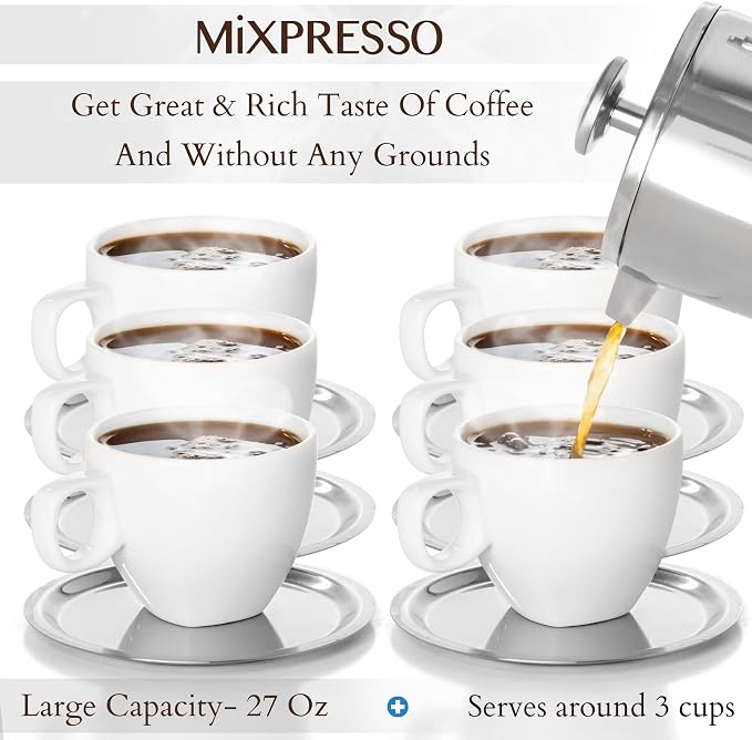 Mixpresso Stainless Steel French Press Coffee Maker 26 Oz 770 ml, Double Wall Insulated French Press Stainless Steel, Easy Clean Tea Brewer, Easy Press Durable Metal Coffee Press