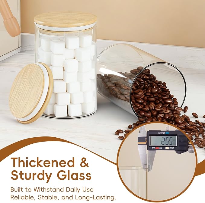 Glass Food Storage Containers with Lids,6-Pack Pantry Storage Canisters Set,32 Ounces Kitchen Jars for Flour,Sugar,Salt,Coffee Beans,Cereal,Spice,Creamer & Overnight Oats
