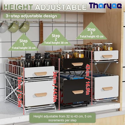 2 Tier Pull Out Pull out Cabinet Organizer with Adjustable Height, Under Sink Organizer, Slide out Pantry Shelves Drawer Storage for Kitchen Organization (Black, 2 Tier)