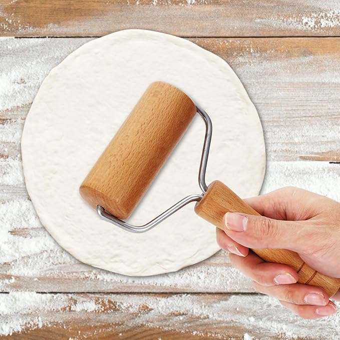 Pizza Roller, Non Stick Small Rolling Pin for Dough, T Round Type Wooden Dough Roller, 3.74x7.48in Wood Pastry Pizza Rolling for Cooking Cookie Bread Tortilla Dumpling