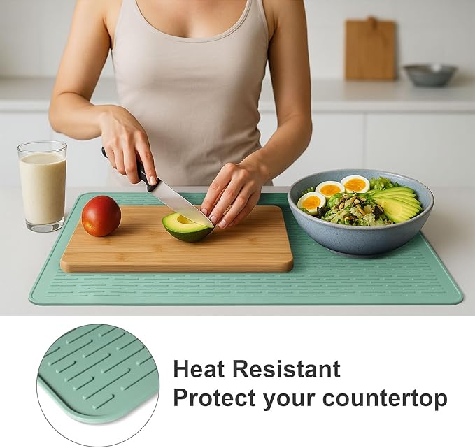 Stove Top Cover for Electric Stove- Range Covers for Electric Stove,Silicone XXL Dish Drying Mat, Glass Cooktop Covers, Flat RV Range top Mats (Aqua Thickened, 28"x20")