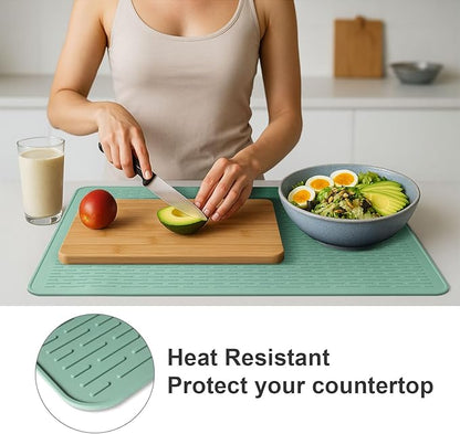 Stove Top Cover for Electric Stove- Range Covers for Electric Stove,Silicone XXL Dish Drying Mat, Glass Cooktop Covers, Flat RV Range top Mats (Aqua Thickened, 28"x20")