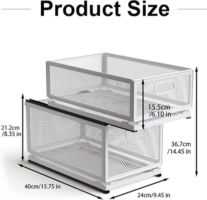 Pull Out Cabinet Organizer, Slide Out Drawers Fixed with Adhesive Nano Film, Pantry Shelves Sliding Drawer Storage Organization for Kitchen (Double Layer 15.7*9.4*14.45inch/40*24*36.7cm)