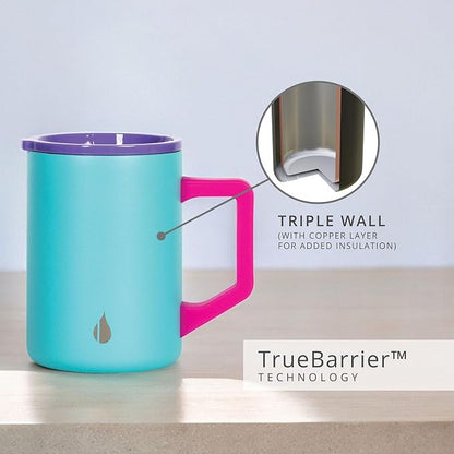 Elemental Insulated Coffee Mug - Triple-Wall Stainless Steel Summit Travel Cup for Hot and Cold Drinks - Thermal Coffee Mug with Lid and Handle for Camping, Office & Trave 16oz - Blue Tie Dye