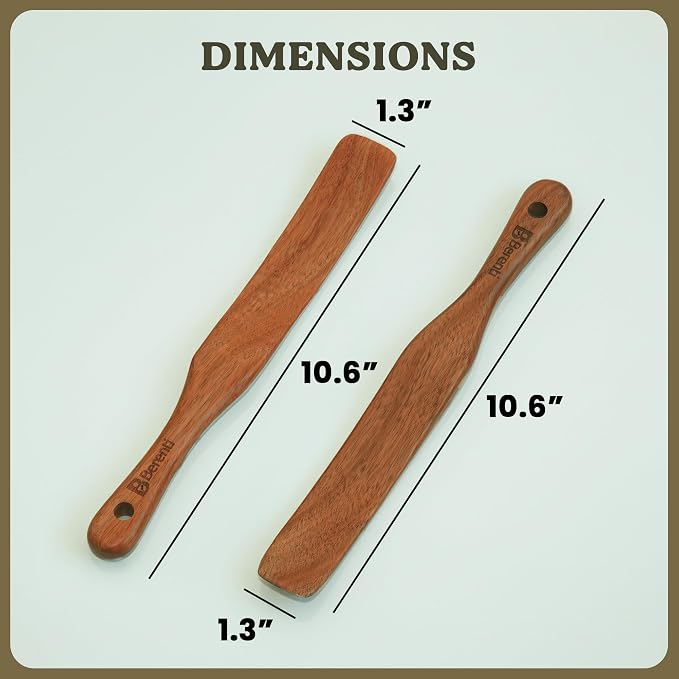 2Pcs Wooden Skinny Spurtle Set for Jars, Premium Natural Acacia Wood Tool for Stirring, Mixing, Serving, Jam, Cheese, Cream and Peanut Butter