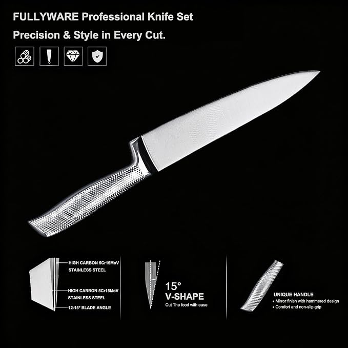 3-Piece Chef Knives Set, Razor Sharp Kitchen Knives with Ergonomic Non-Slip Handle & Sturdy Blade, 8” Chef, 7" Santoku, 5" Utility Knife, for Home Cooks & Professional Chefs