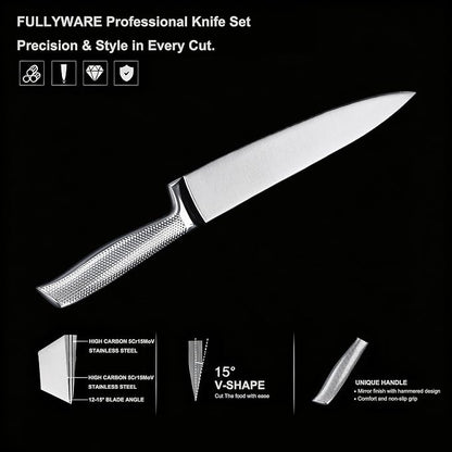 3-Piece Chef Knives Set, Razor Sharp Kitchen Knives with Ergonomic Non-Slip Handle & Sturdy Blade, 8” Chef, 7" Santoku, 5" Utility Knife, for Home Cooks & Professional Chefs