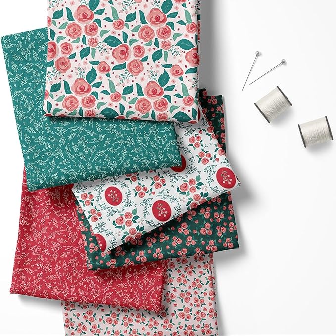 Floral Patchwork Fabric Panel 100x155 cm – 100% Cotton Satin, 6 Coordinated Rose & Botanical Prints on One Continuous Sheet (Assorted Floral & Botanical Prints, 6pcs 50x50cm)