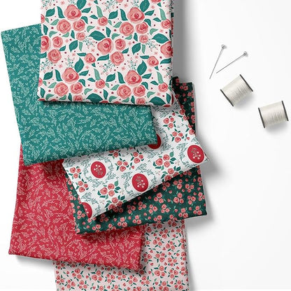 Floral Patchwork Fabric Panel 100x155 cm – 100% Cotton Satin, 6 Coordinated Rose & Botanical Prints on One Continuous Sheet (Assorted Floral & Botanical Prints, 6pcs 50x50cm)