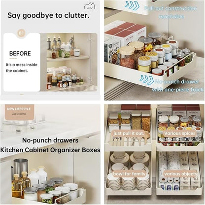 Pull Out Cabinet Organizer with Soft-Close Damping, 25x43 Cm Slide Out Pantry Shelf, Heavy Duty Kitchen Storage Solution for Spices, Jars, Cans, White