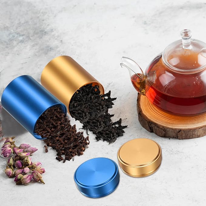 uxcell 3pcs Portable Storage Jar, Multipurpose Airtight Container Bottle Mini Smell Proof Metal Round Tins with Lid for Spices Blue Tea Candy, Blue