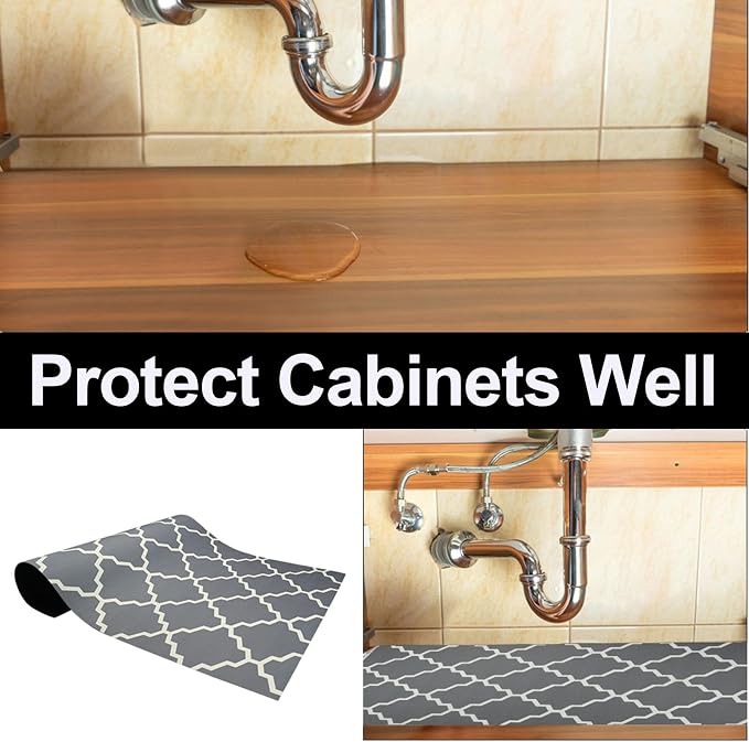 AiBOB Waterproof Under Sink Mat, Absorbent Quick Dry Sink Liners Protect Cabinets, Durable Shelf Liners, Slip Resistant and Non-Adhesive, 24X68 Grey