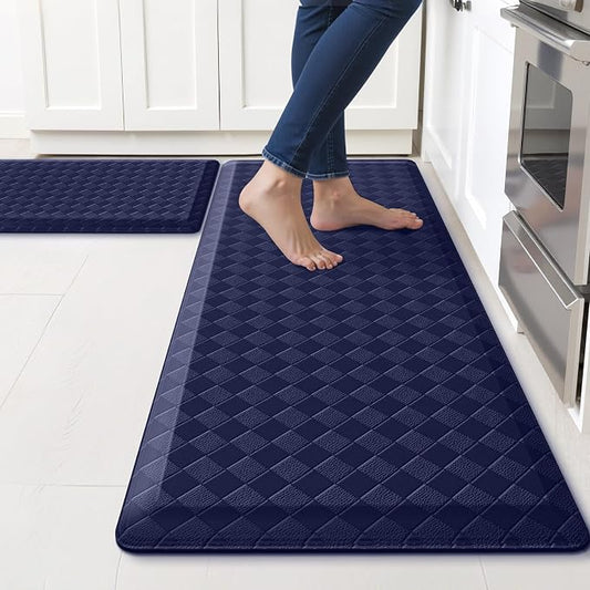 TranquilRelax 4/5 Inch Thick Anti-Fatigue Kitchen Mats 2Pcs, Cushioned Non-Slip Waterproof Sink & Stove Floor Mats, Comfortable Standing Rug Set for Kitchen, Laundry & Entryway, Blue