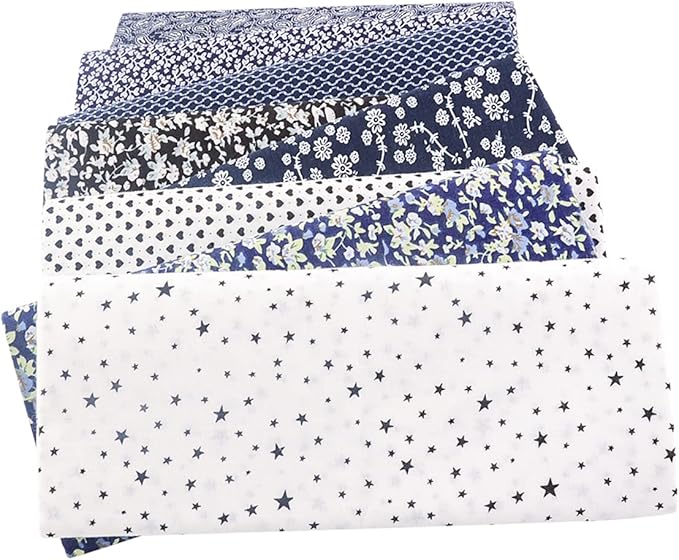 100% Cotton Fat Quarters - 8 Pieces (20"x20"), Floral Cotton Craft Fabric, DIY Cloths Patchwork, Pre-Cut Quilting Fabric (Navy)