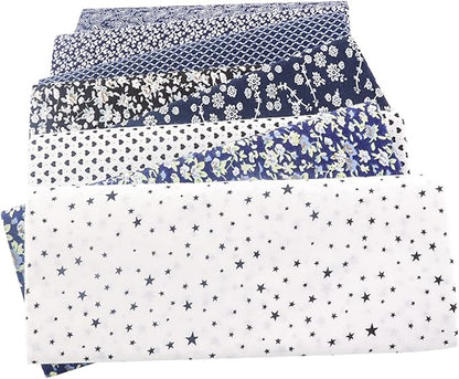 100% Cotton Fat Quarters - 8 Pieces (20"x20"), Floral Cotton Craft Fabric, DIY Cloths Patchwork, Pre-Cut Quilting Fabric (Navy)