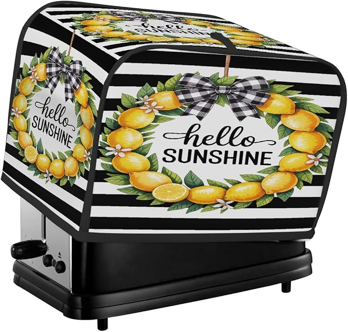 4 Slice Lemon Summer Yellow Toaster Cover Waterproof Dust Fingerprint Bread Machine Cover Washable Kitchen Appliance Protector For Home Kitchen Bakeware Table Decor Women Gifts