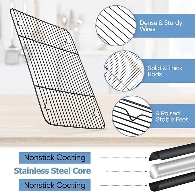 TeamFar Baking Sheet with Rack Set, 16 x 12 x 1” Nonstick Cookie Baking Pan Tray with Cooling Rack, for Baking/Roasting/Cooling, Healthy & Heavy-Duty, Easy Clean, Set of 4
