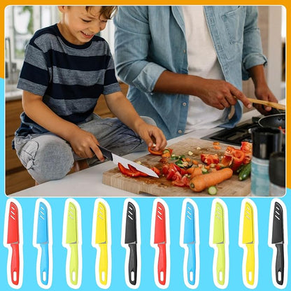 Lothee 50 Pcs Paring Knife Bulk, 5 Colors Fruit Vegetable Stainless Steel Kitchen Ultra Sharp Knife with Plastic Handle for Chef Cutting Peeling Cooking, 3.94 Inches Blades