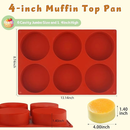 4Inch Round Silicone Mold for Baking, 2Pcs Silicone Muffin Top Pans for Baking Muffin Top, Whoopie Pie, Sandwiches, Hamburger (2Pcs(1.4Inch Deep))