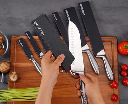 WELLSTAR Knife Edge Guards Set, 8 Piece Universal Blade Covers, BPA Free ABS Protective Blade Sheaths, Non-Scratch Felt Lining Kitchen Knives Covers (Knives not included)