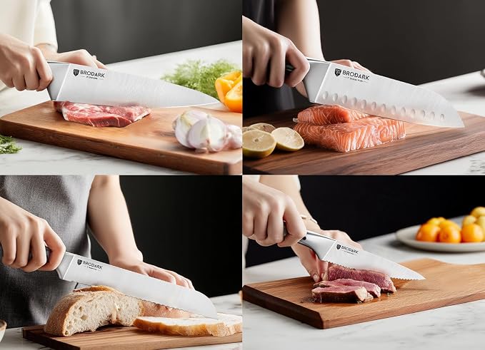 Block Knife Sets - Kitchen Knives Set with Block and Sharpener, Ultra Sharp Chef Knife, High Carbon Super German Stainless Steel, Ergonomic Handle Non Slip Grip, Gift for Men Women, Silver Wolf Series