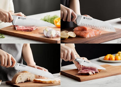 Block Knife Sets - Kitchen Knives Set with Block and Sharpener, Ultra Sharp Chef Knife, High Carbon Super German Stainless Steel, Ergonomic Handle Non Slip Grip, Gift for Men Women, Silver Wolf Series