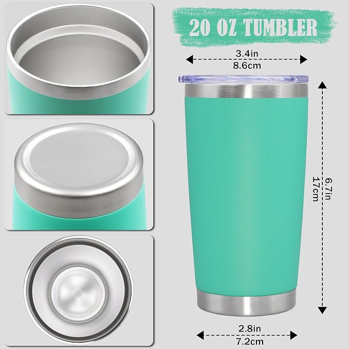 20 oz Tumbler Coffee Travel Tumblers Bulk with Lid Stainless Steel Double Wall Vacuum Insulated Mug Powder Coated Cups fit Car Cupholder for Hot and Cold - Light Blue, 1Pack