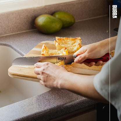 BUBBA Kitchen Series 8" Serrated Knife for easily slicing through bread crusts, meats, tomatoes and more with a premium German Steel Blade.