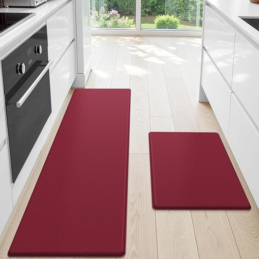 StepLively Kitchen Mat, 2 PCS Kitchen Rugs, Cushioned Kitchen Mats for Floor, Anti Fatigue Kitchen Rug Set, Non-Skid Standing Mat for Kitchen, Office, Sink, 17.3"x30"+17.3"x70", Red