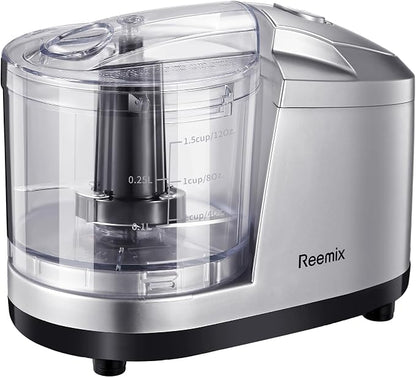 1.5-Cup One-Touch Electric Food Chopper, 100W Mini Food Processor Meat Grinder, Mix, Chop, Mince and Blend Vegetables, Fruits, Nuts, Meats, Stainless Steel Blade (Silver)