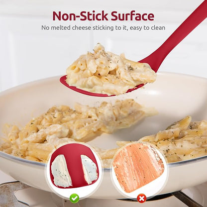 U-Taste 600ºF Heat Resistant Wok Spatula: 13.76" Long, 3.63" Wide Silicone Cooking Utensils with Flexible Edge & Sturdy Core, for Kitchen Stir Fry, Serving, Scoop, in Non-Stick Pan, Carbon Steel (Red)