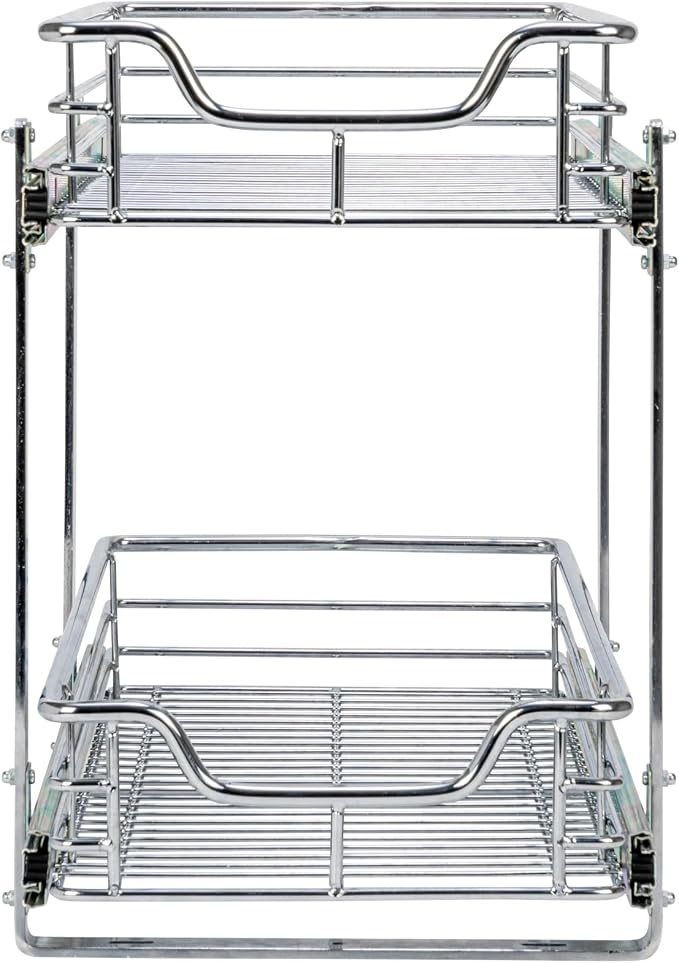 Household Essentials Chrome-Plated Steel Dual-Tier Pull-Out Organizer